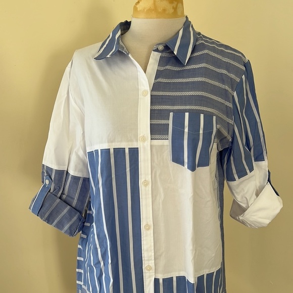 NWT! TOMMY HILFIGER Size 6 blue with white striped shirt dress - Picture 2 of 9